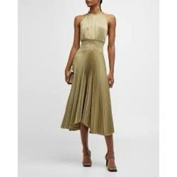 A.L.C. Womens Elmwood Olive Green Renzo II Pleated Sleeveless Midi Dress Size 10 - Picture 3 of 10